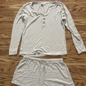 LOFT Cream Ribbed Sleepwear Set